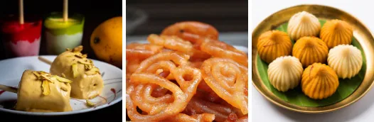 Popular Indian desserts like Modak, Ladoo, Jalebi and Kulfi
